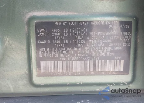 2010 Subaru Outback 3.6R Premium from USA, damaged, VIN 4S4BRECCXA2317139